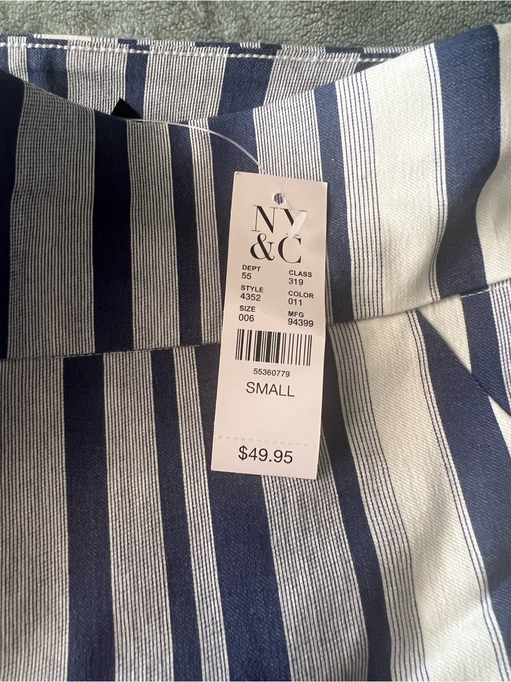 New York & Company Navy and White Vertical Stripe Capris